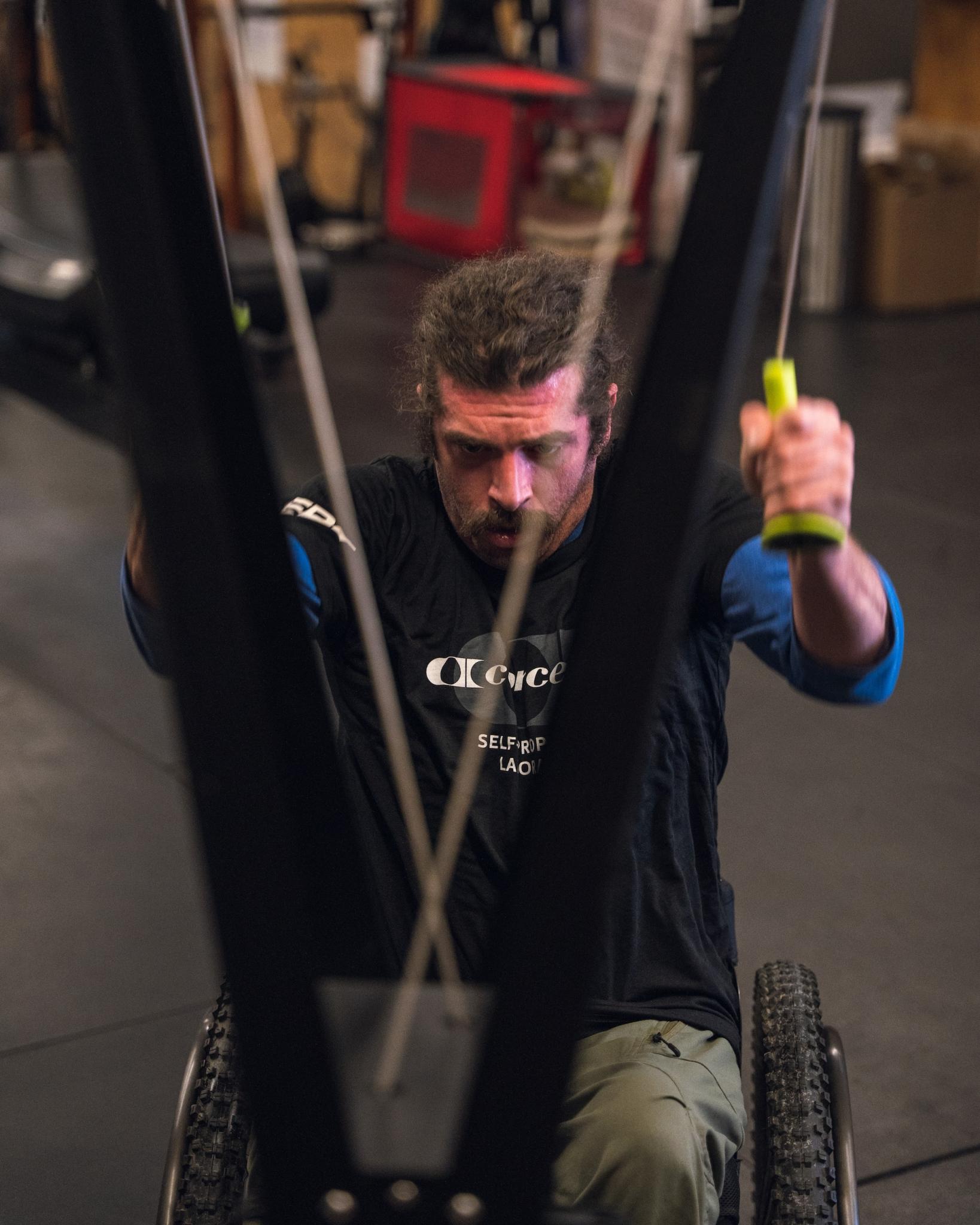 Athlete with wheelchair using the SkiErg